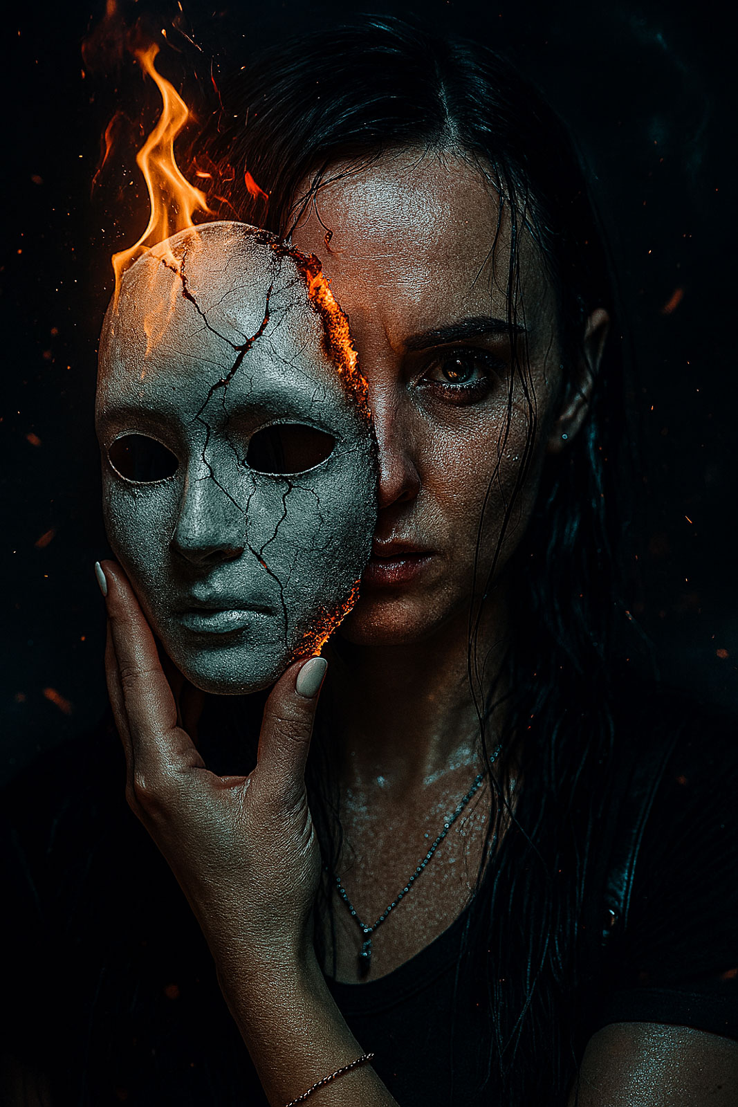 Viktoriia hořící maska